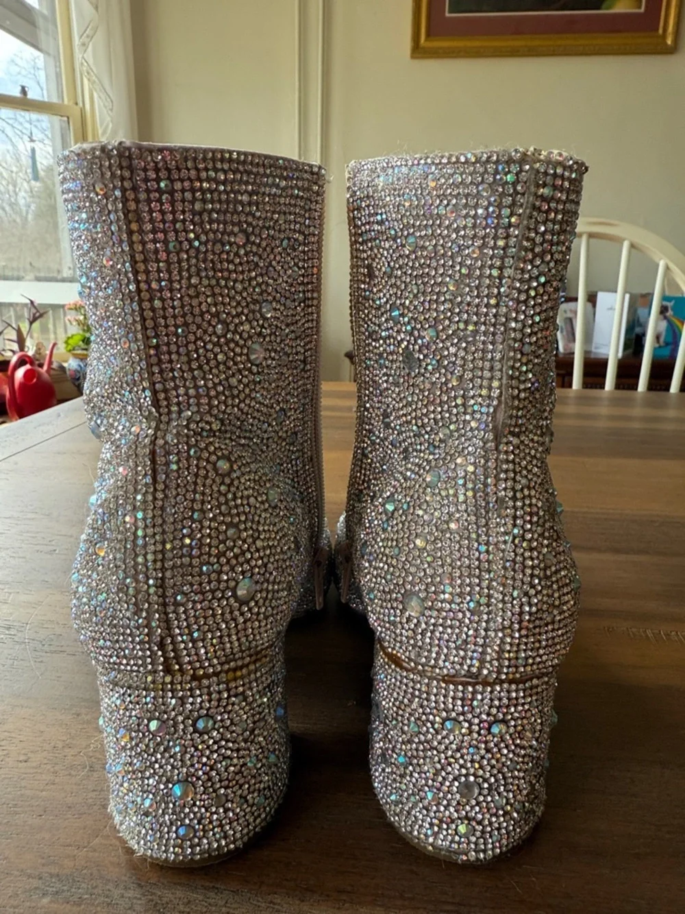 Betsey Johnson Iridescent Crystal Embellished Ankle Boots